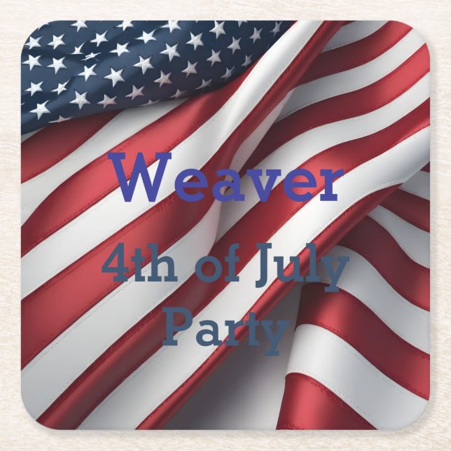 Personalized 4th of July Party Square Paper Coaster (Front)