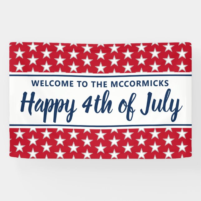 Personalized 4th Of July Party Stars And Stripes Banner (Horizontal)