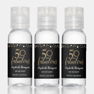 Personalized 50 and fabulous 50th birthday party hand sanitizer