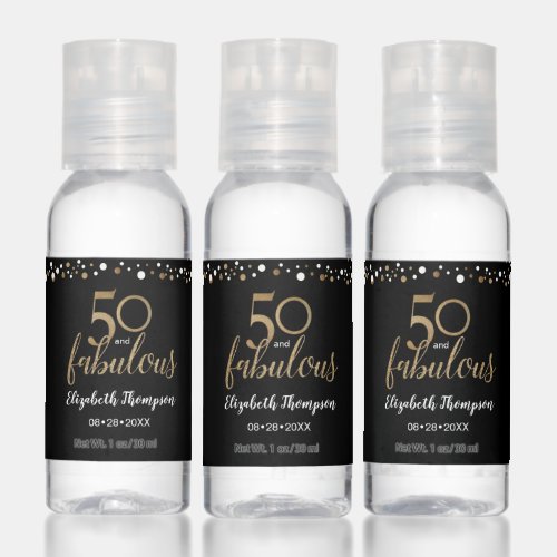 Personalized 50 and fabulous 50th birthday party hand sanitizer