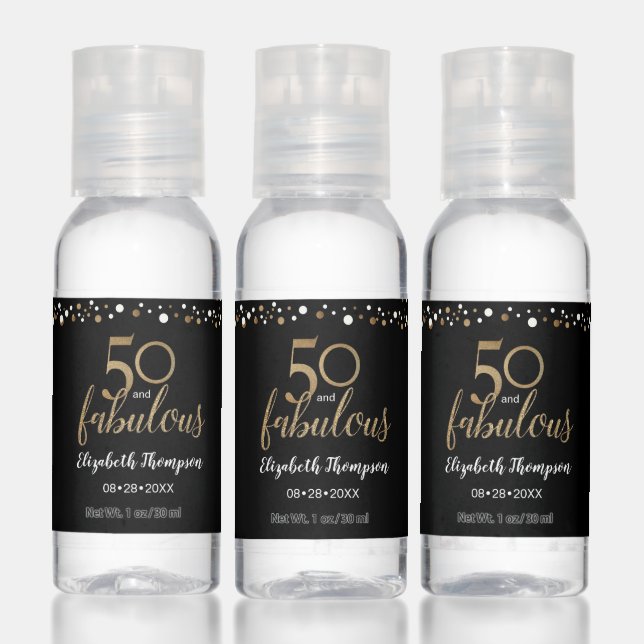 Personalized 50 and fabulous 50th birthday party hand sanitizer (Set)