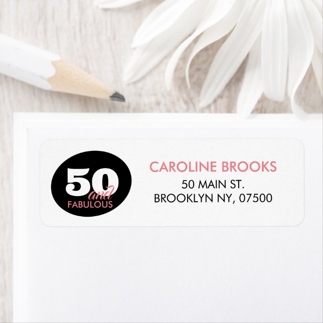 Personalized 50 and Fabulous Birthday address Label (Insitu)