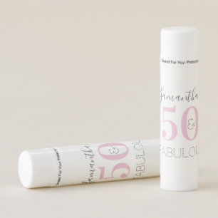 Personalized 50 and fabulous Birthday Modern Pink Lip Balm