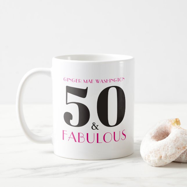 Personalized 50 and Fabulous Birthday Party Mug (With Donut)