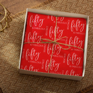 Personalized 50 and Fabulous Birthday Red Wrapping Paper Sheets