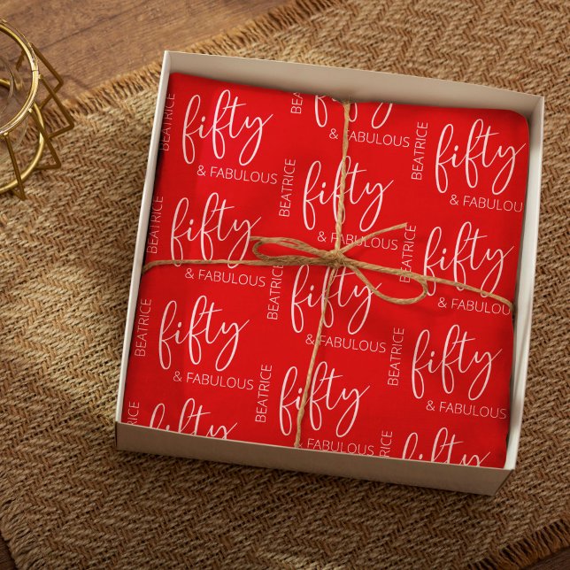 Personalized 50 and Fabulous Birthday Red  Wrapping Paper Sheets (50 and fabulous cherry red gift wrap)