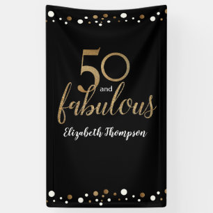 Personalized 50 and Fabulous Black gold confetti Banner