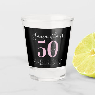 Personalized 50 and fabulous Black Pink Birthday Shot Glass