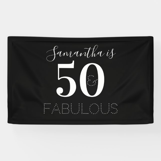 Personalized 50 and fabulous Black White Birthday Banner (Horizontal)