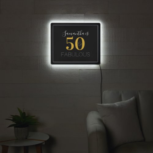 Personalized 50 and fabulous Gold Black Birthday LED Sign