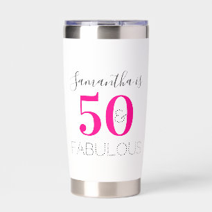 Personalized 50 and Fabulous Hot Pink Birthday Insulated Tumbler