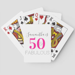 Personalized 50 and Fabulous Hot Pink Birthday Poker Cards