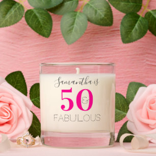Personalized 50 and Fabulous Hot Pink Birthday Scented Candle
