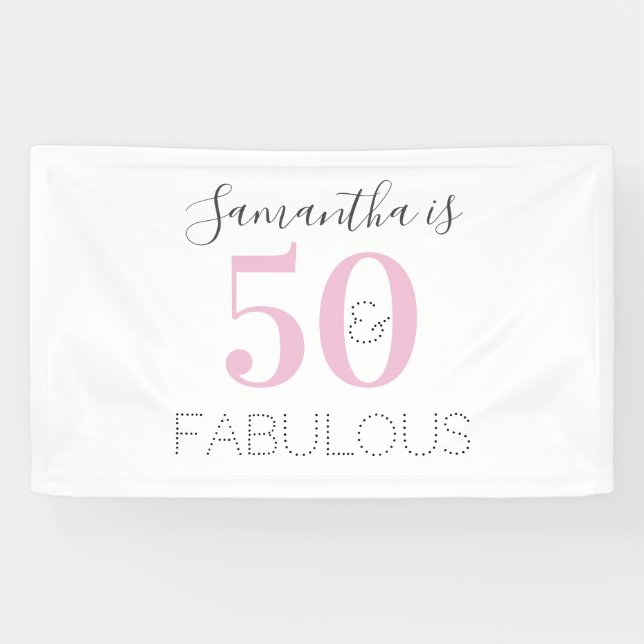 Personalized 50 and fabulous Modern Pink Birthday Banner (Horizontal)