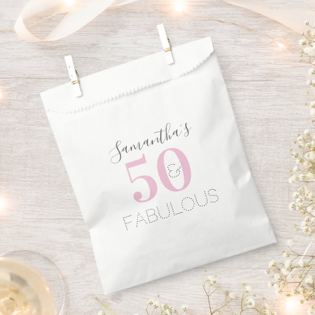 Personalized 50 and fabulous Modern Pink Birthday Favor Bag (Clipped)