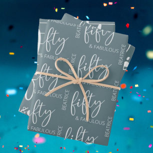Personalized 50 and Fabulous Modern Script Wrapping Paper Sheets