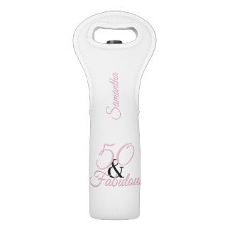 Personalized 50 and fabulous Pink Birthday Wine Bag