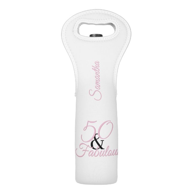 Personalized 50 and fabulous Pink Birthday Wine Bag (Front)