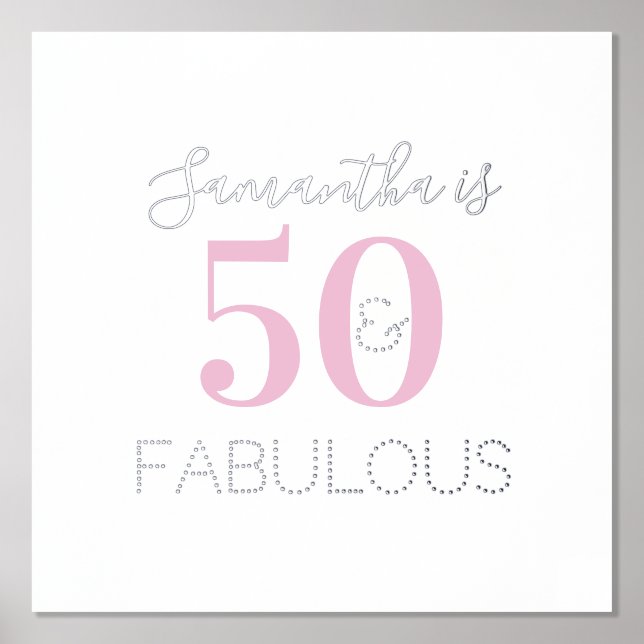 Personalized 50 and fabulous Pink Silver Birthday Foil Prints (Front)