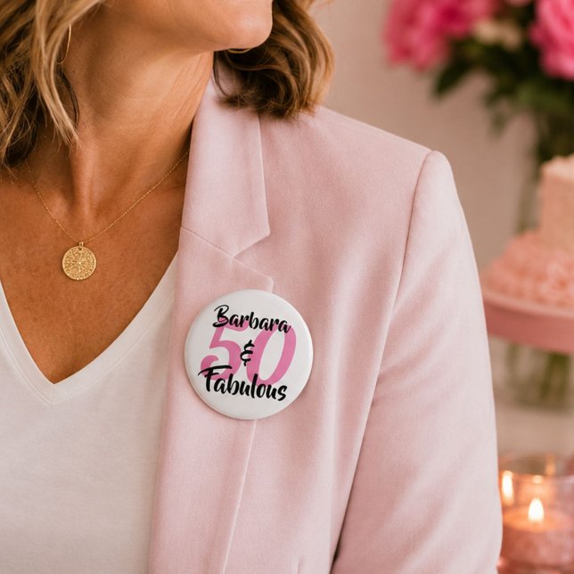 Personalized 50 & Fabulous Birthday Button Pin (Creator Uploaded)
