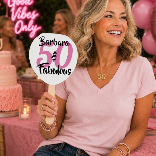 Personalized 50 & Fabulous Birthday Party Paddle Hand Fan (Creator Uploaded)
