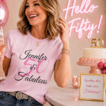 Personalized 50 & Fabulous Black Birthday Name Tee