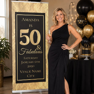 Personalized 50 & Fabulous Gold Birthday Retractable Banner