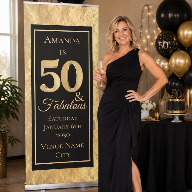 Personalized 50 & Fabulous Gold Birthday Retractable Banner (Creator Uploaded)