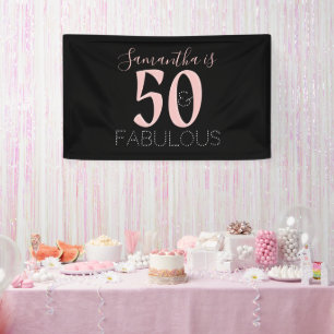Personalized 50 Fabulous Rose Gold Black Birthday Banner