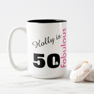 Personalized 50 & Fabulous Themed Birthday Gift Two-Tone Coffee Mug