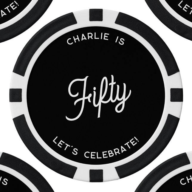Personalized 50 Fifty Fiftieth Birthday Poker Chips (Personalized 50 fifty fiftieth birthday monochrome black and white poker chips)