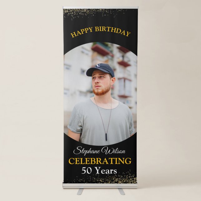 Personalized 50 Happy Birthday Photo Celebration  Retractable Banner (Front)