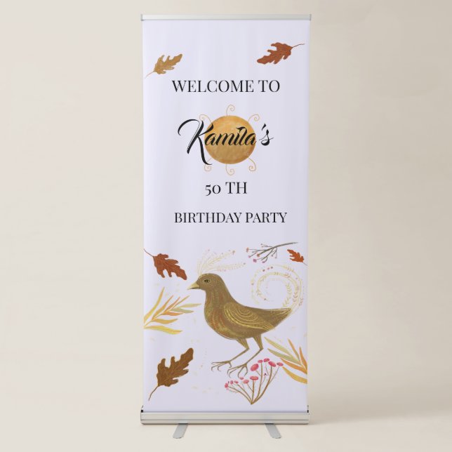 Personalized 50 th birthday elegant bird  retractable banner (Front)