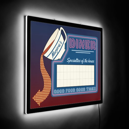 Personalized 50s Retro Neon Look Write On Diner LED Sign (Angle)