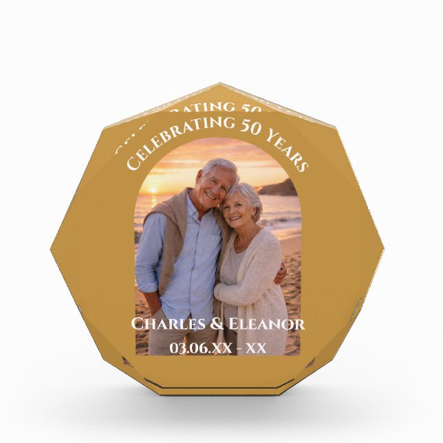 Personalized 50th Anniversary Arch Photo Keepsake Block (Front)