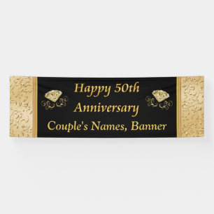 Personalized 50th Anniversary Banner, Black, Gold Banner