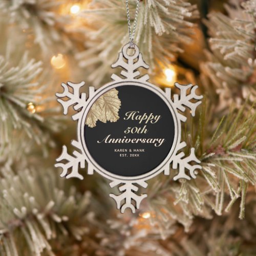 Personalized 50th Anniversary Black Gold Couple Snowflake Pewter Christmas Ornament