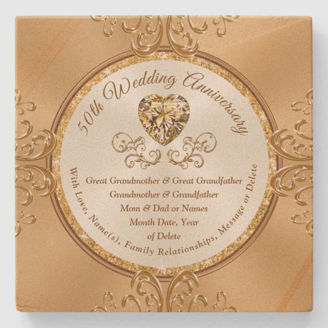 Personalized 50th Anniversary Coasters, Buy 1, Set Stone Coaster (Front)