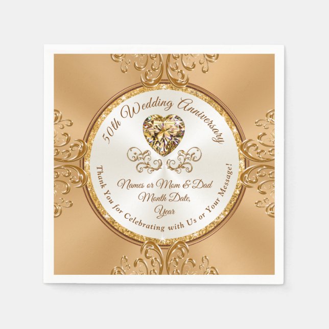 Personalized 50th Anniversary Cocktail Napkins (Front)