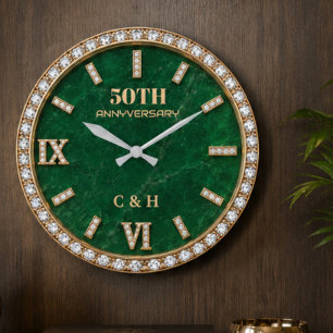 Personalized 50th Anniversary Emerald Marble  Large Clock