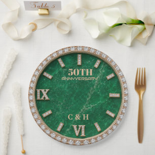 Personalized 50th Anniversary Emerald Marble Paper Plates