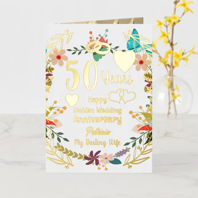 Personalized 50th Anniversary Floral And Gold Foil Greeting Card | Zazzle