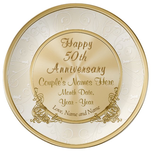 Personalized 50th Anniversary Gift, 3 Text Boxes Dinner Plate (Front)
