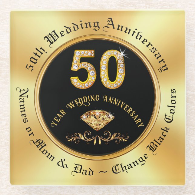 Personalized, 50th Anniversary Gift Ideas,  Glass Coaster (Front)