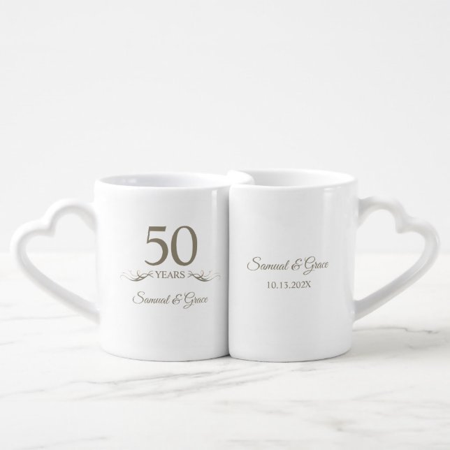 Personalized 50th Anniversary Keepsake Custom Gift Coffee Mug Set (Front Nesting)