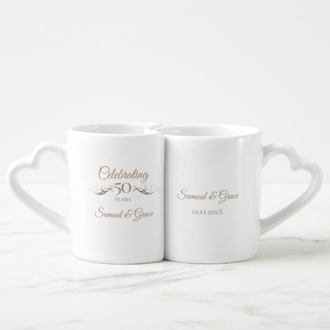 Personalized 50th Anniversary Keepsake Custom Gift Coffee Mug Set (Back Nesting)