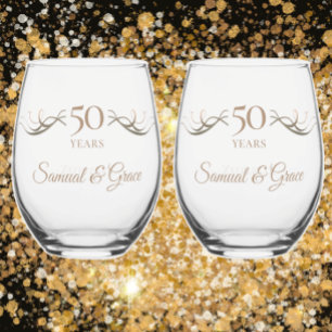 Personalized 50th Anniversary Keepsake Custom Gift Stemless Wine Glass