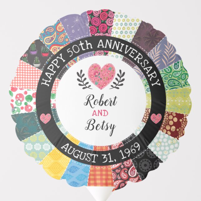 Personalized 50th Anniversary, Patchwork Quilt Balloon (Front)