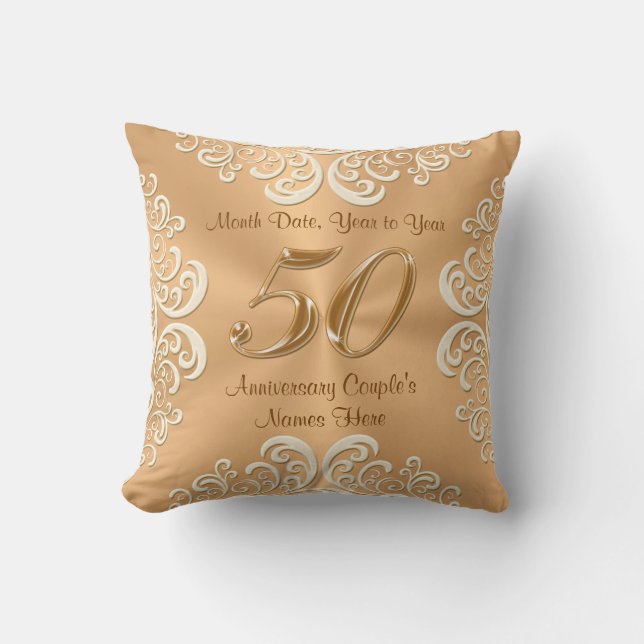Personalized 50th Anniversary Pillow Names, Date (Front)