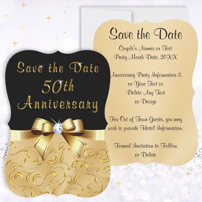 Personalized, 50th Anniversary Save the Date Cards (50th Anniversary Save the Date Cards. Black and Gold 50th Anniversary Party Ideas and Supplies. )